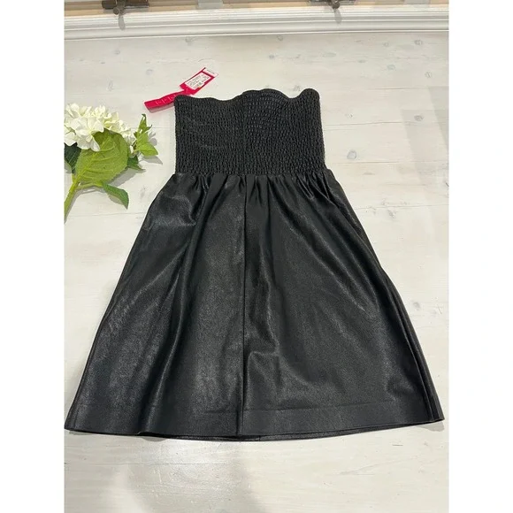 Commando Black Faux Leather Smocked Strapless Dress S/M - coffeafoods.com